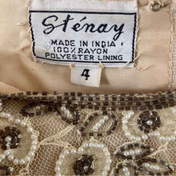 Vintage 60s sténay cream beaded shift dress short sleeve dress Pearl formal glam - Picture 7 of 7